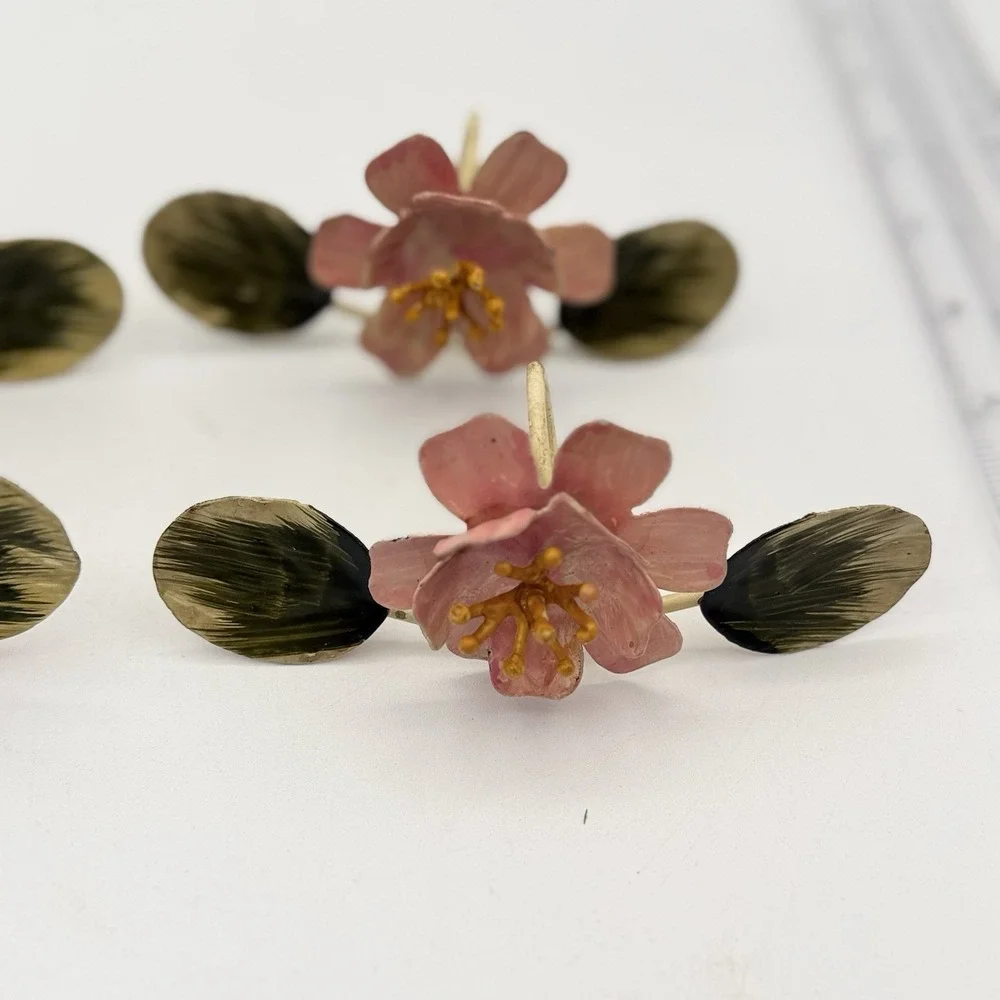 Vtg Handpainted Toleware Floral Napkin Rings Set Of 4 Cottage Core Shabby #5615‎